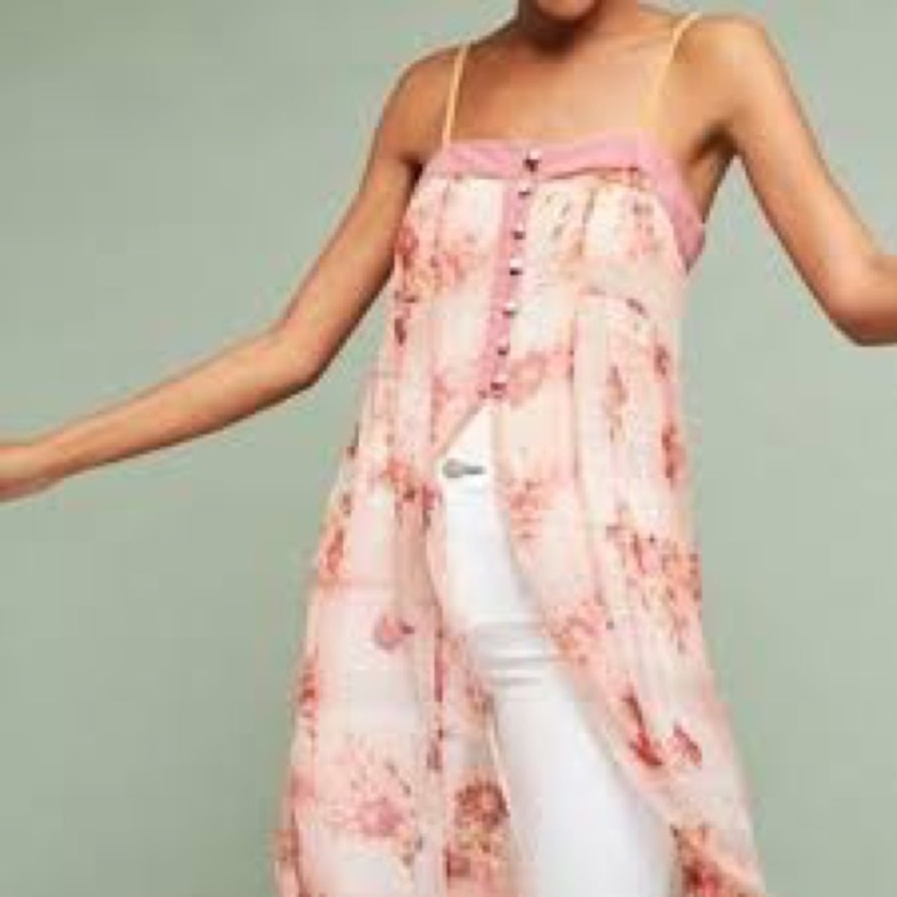 NEW Anthropologie pink floral sheer tunic